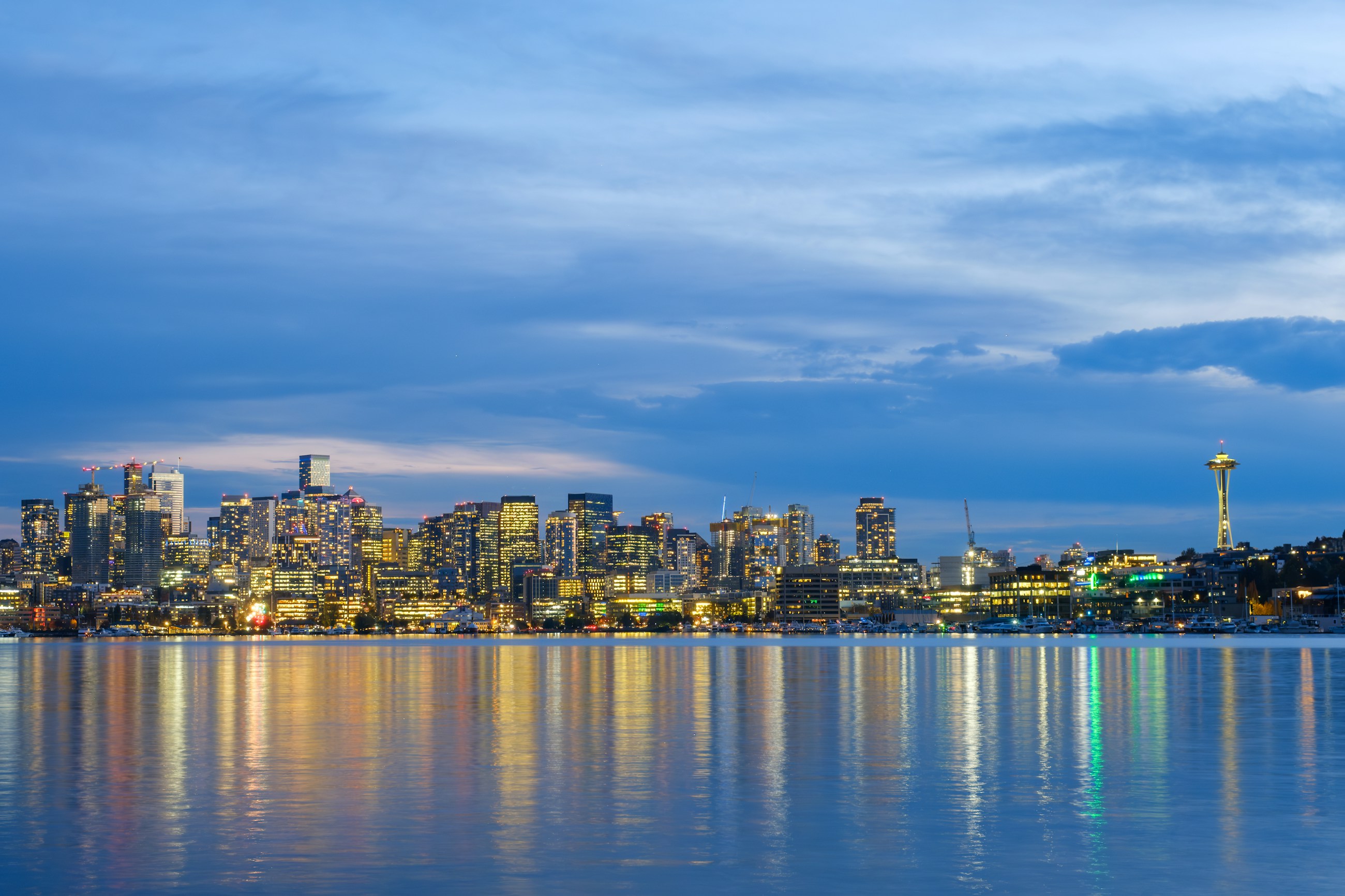 Seattle skyline and Space Needle across Lake Union